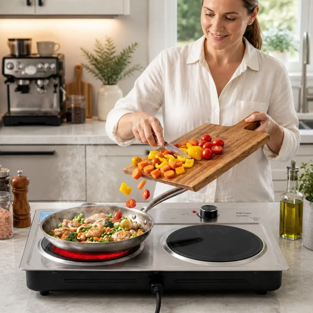 2 Zone Electric Ceramic Cooktop Hot Plate Infrared Knob Control 2400W Silver