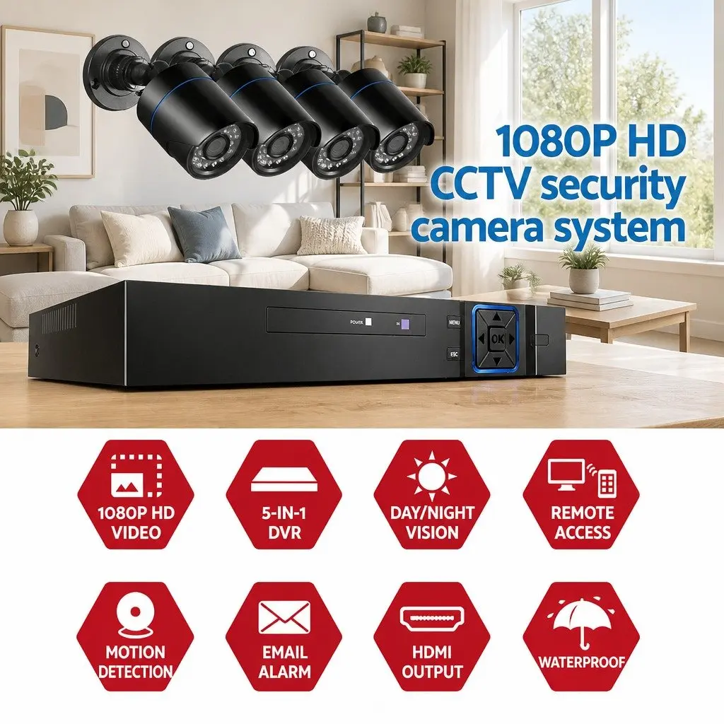 4 Channel DVR Security Camera System Indoor Outdoor 1080P HD with 4 Bullet CCTV Cameras