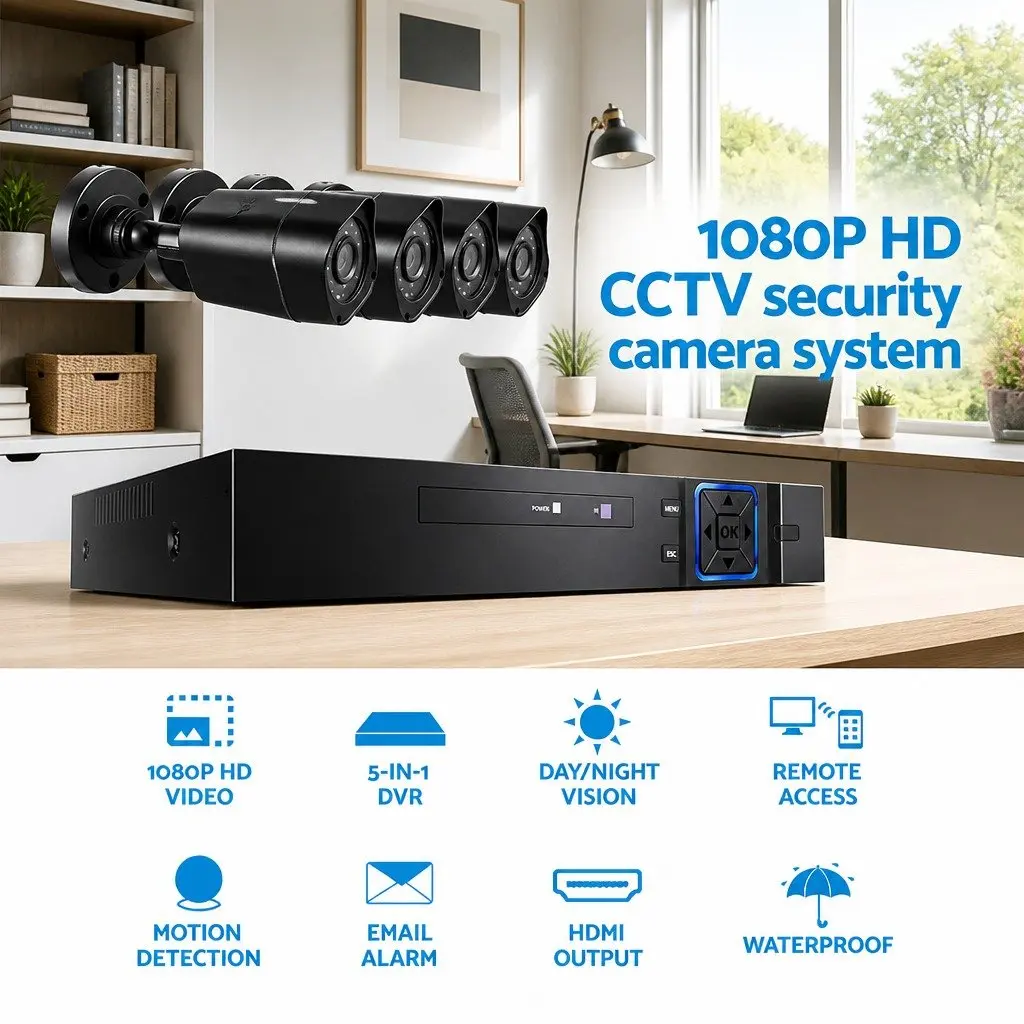1080P Security Camera System for Home and Business 4 Channel DVR with 4 Cameras Night Vision Motion Detection