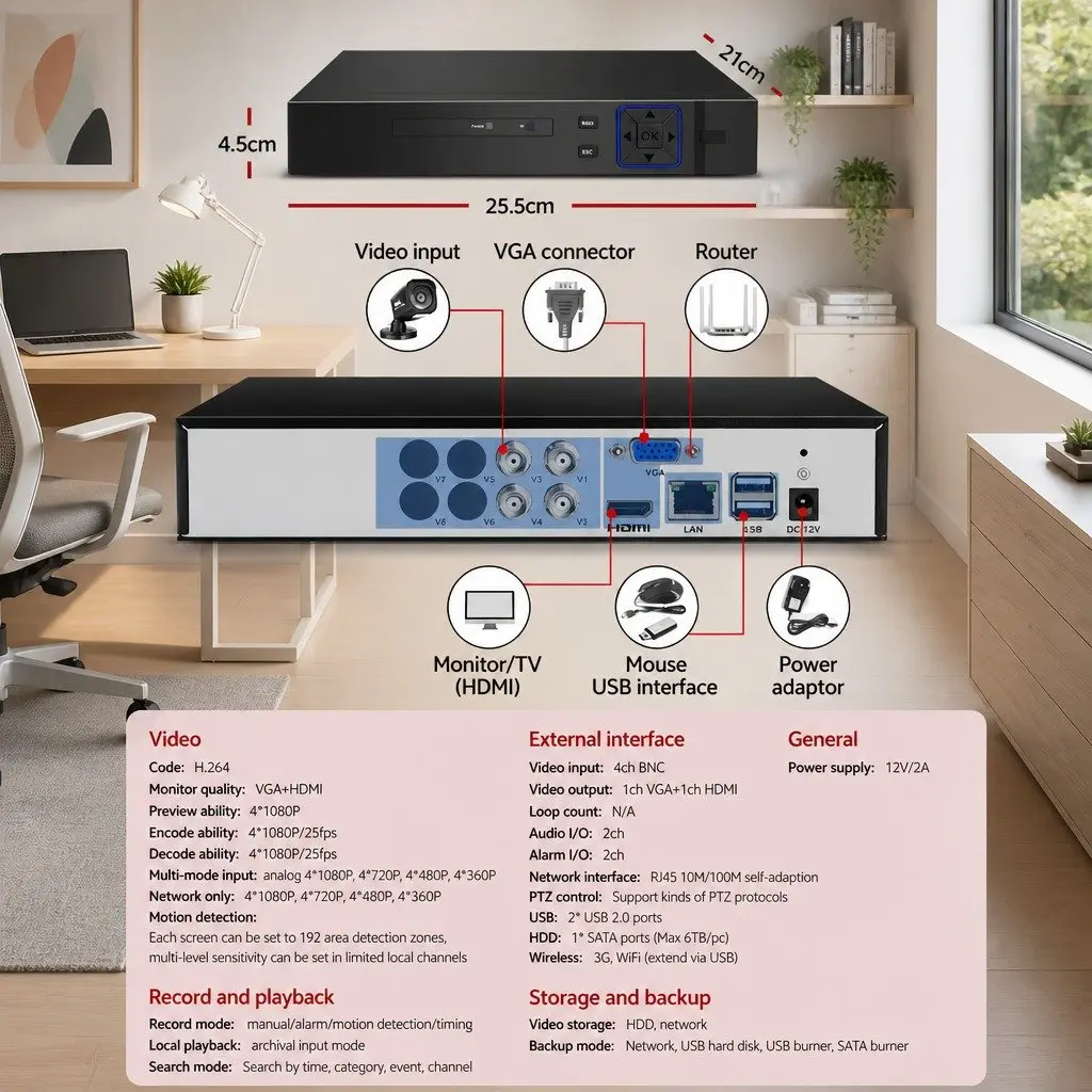 1080P Security Camera System for Home and Business 4 Channel DVR with 4 Cameras Night Vision Motion Detection