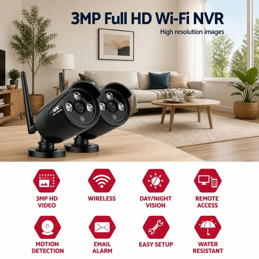 3MP Wireless Bullet Security Camera with IP66 Rating