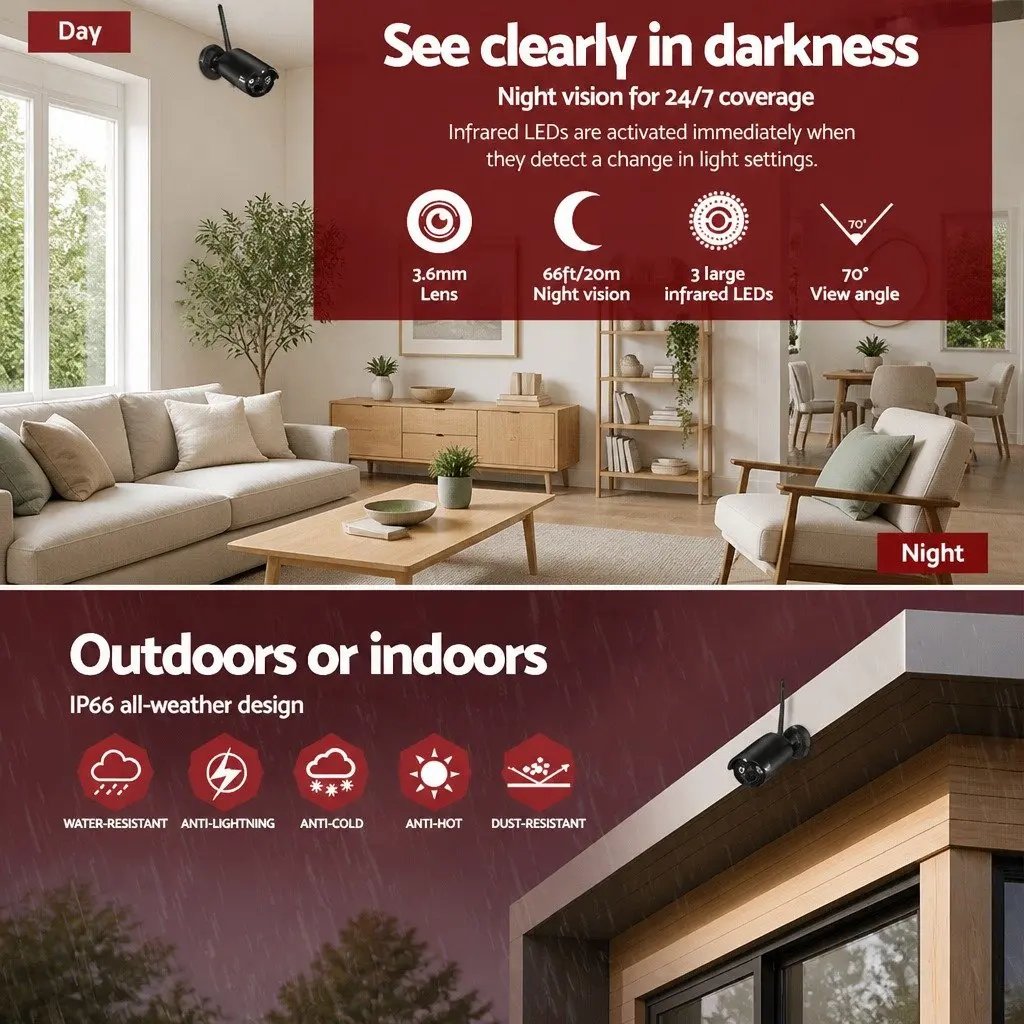 3MP Wireless Bullet Security Camera with IP66 Rating