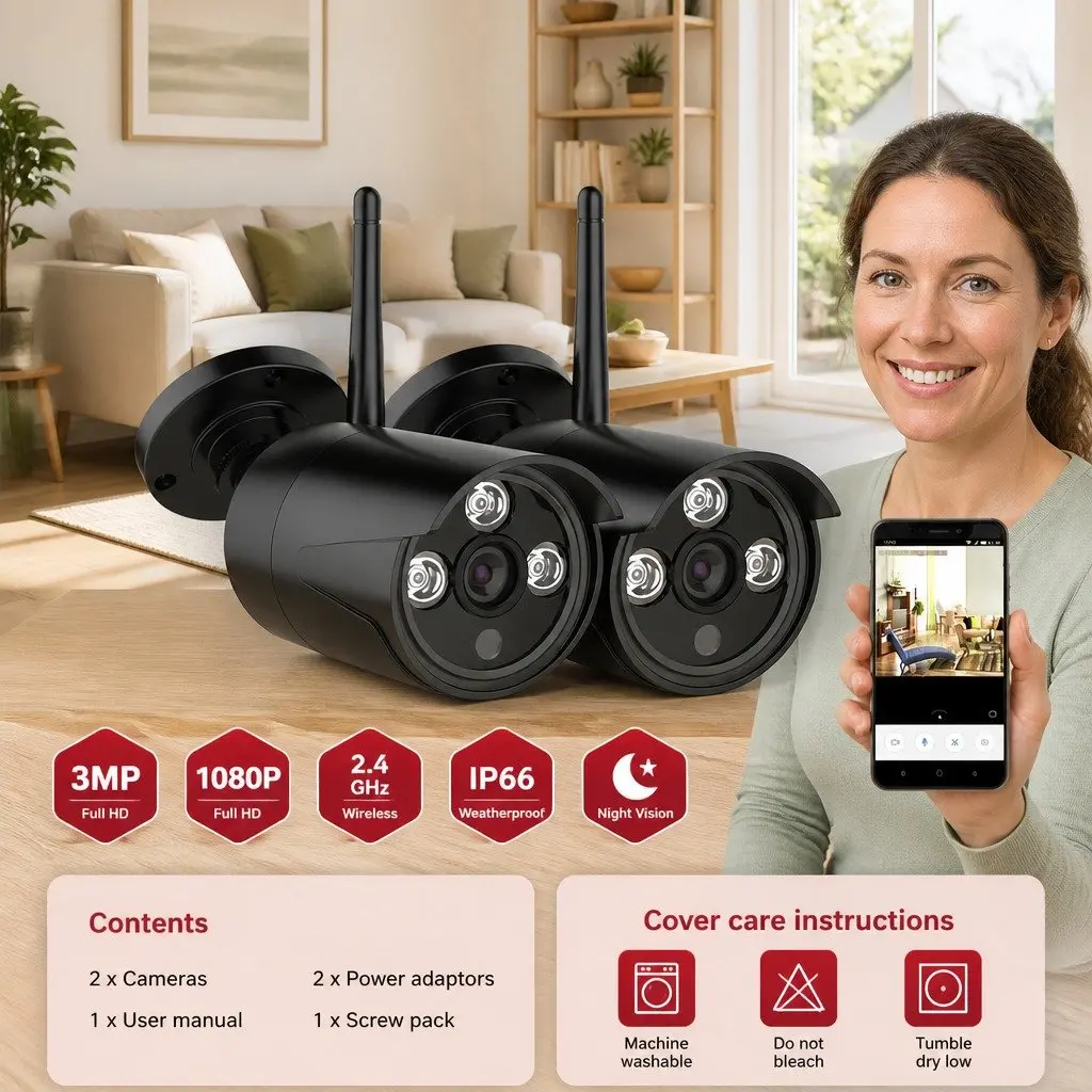 3MP Wireless Bullet Security Camera with IP66 Rating