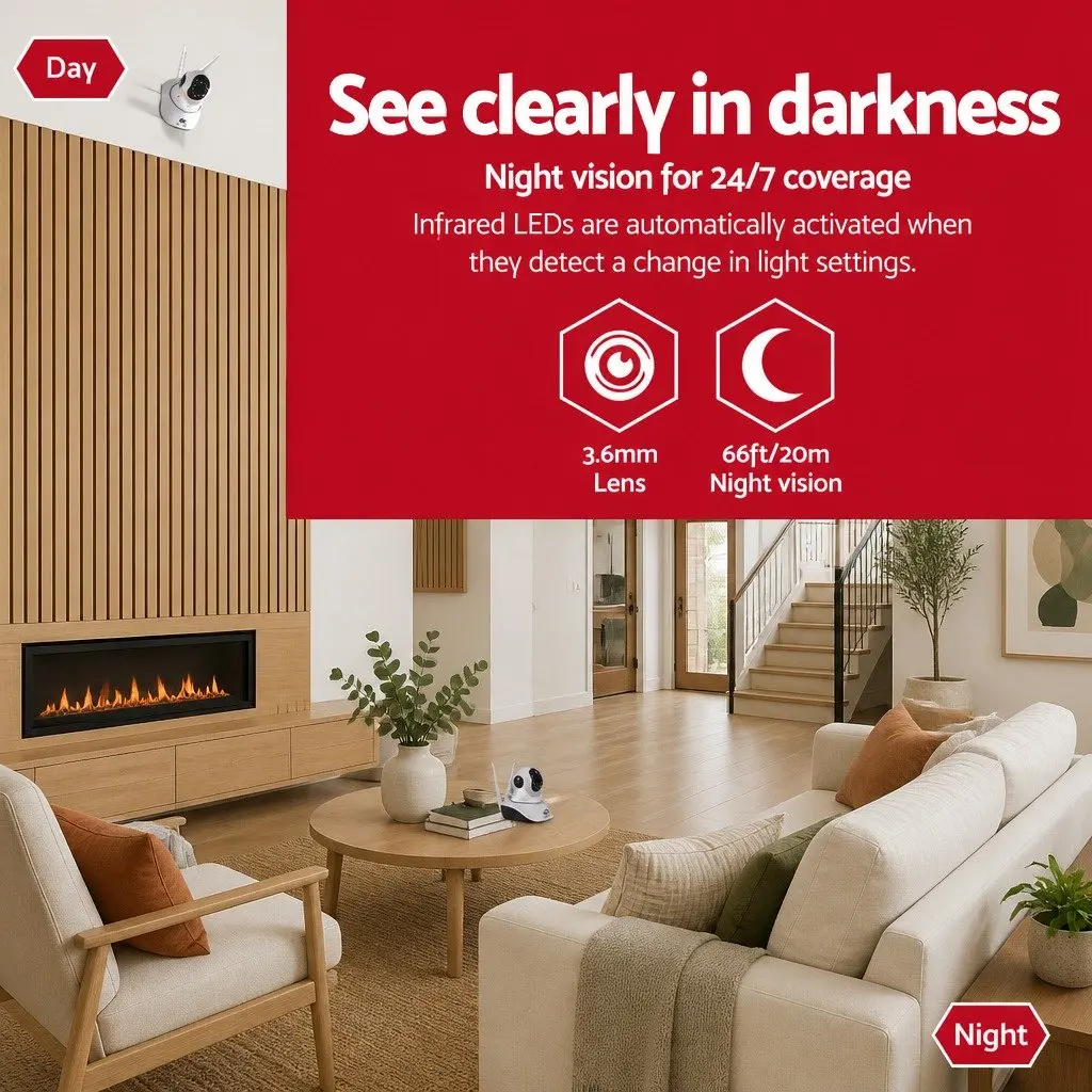 1080P Wireless IP Camera Security WIFI Surveillance Dome White Plug and Play