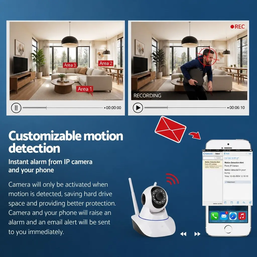 1080P Wireless IP Camera Security WIFI Surveillance Dome White Plug and Play