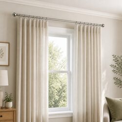 Extendable Steel Curtain Rod Rail with Roman Pommels Quiet Sliders Adjustable