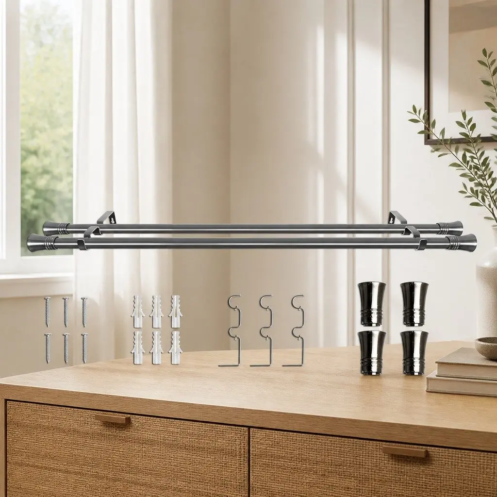 Extendable Double Curtain Rod Pole Set
