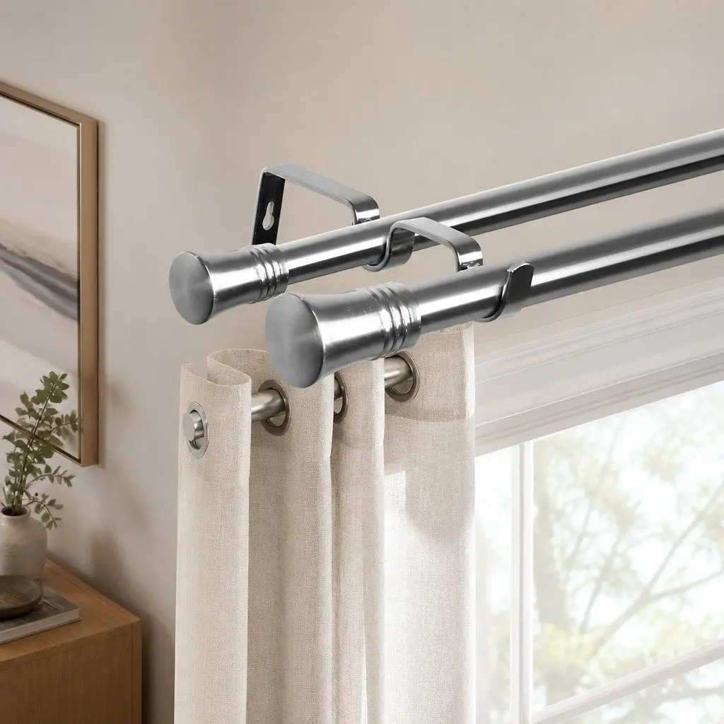 Extendable Double Curtain Rod Pole Set