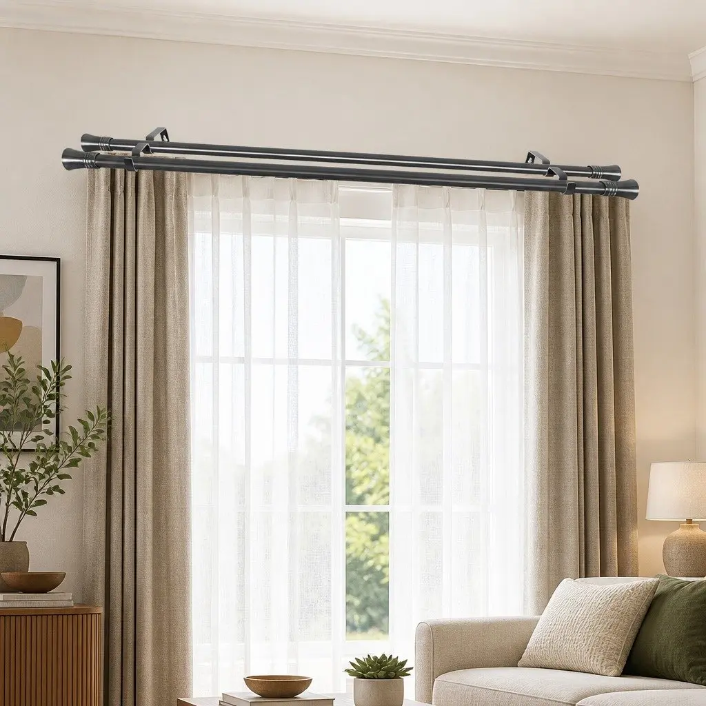 Extendable Double Curtain Rod Pole Set