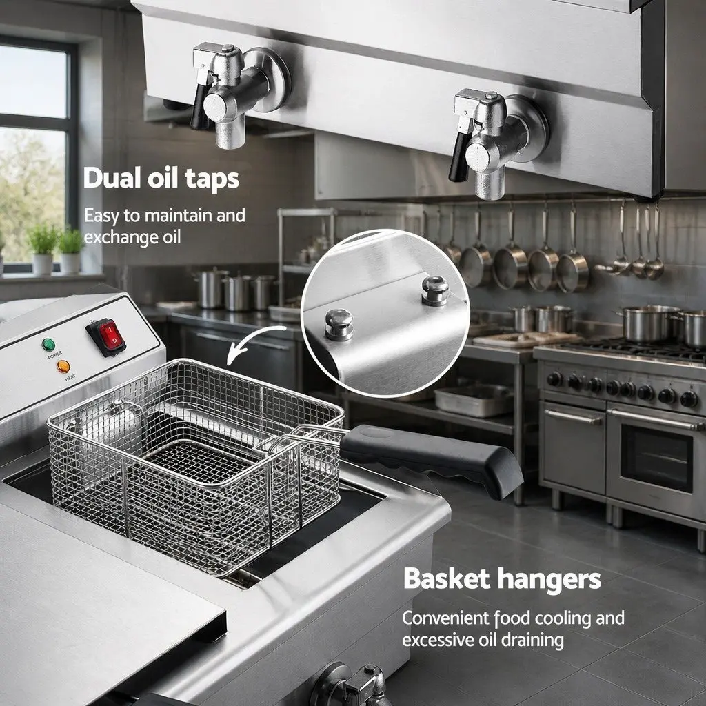 Commercial Electric Deep Fryer 20L Dual Tank Twin Basket Stainless Steel