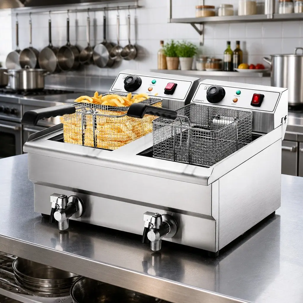 Commercial Electric Deep Fryer 20L Dual Tank Twin Basket Stainless Steel