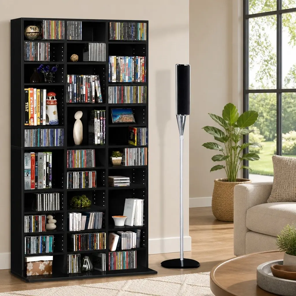 Black Adjustable Media Storage Rack