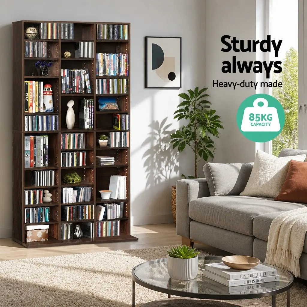 CD DVD Bookshelf Storage Rack Adjustable Shelves Media Organizer 102 x 23.5 x 194.5 cm