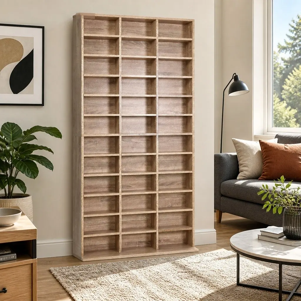 Oak CD DVD Bookshelf Storage Rack Living Room Adjustable Shelves 102 x 23.5 x 194.5 cm