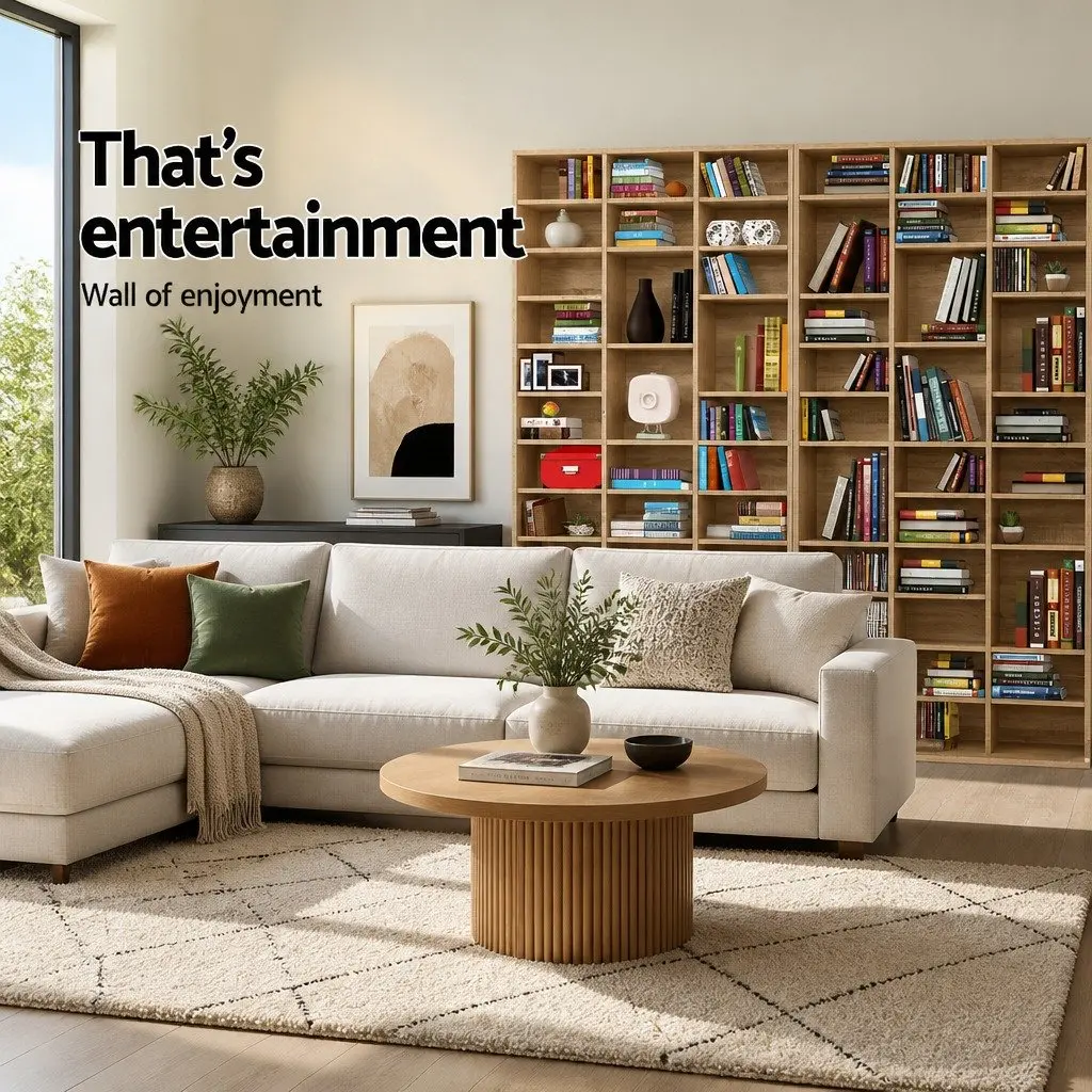 Oak CD DVD Bookshelf Storage Rack Living Room Adjustable Shelves 102 x 23.5 x 194.5 cm