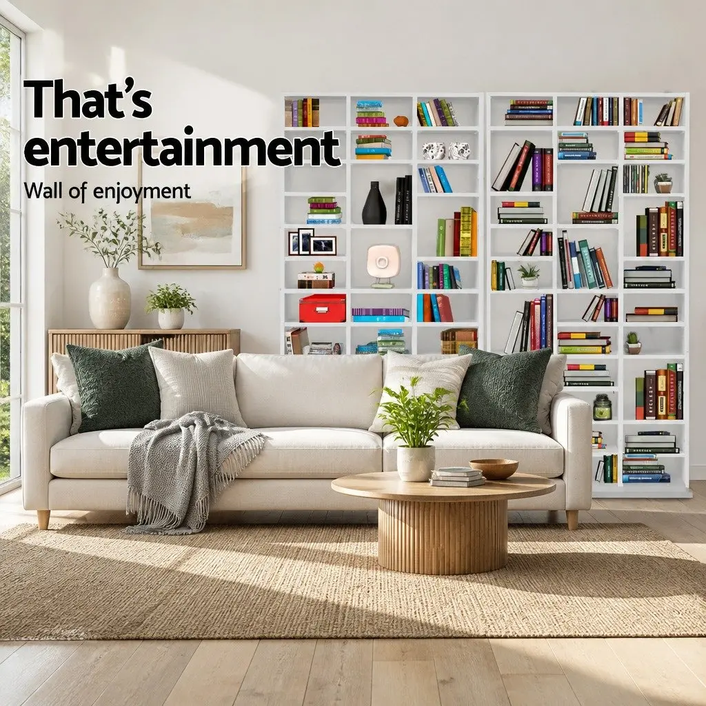 White Particle Board Bookshelf Living Room Adjustable Shelves