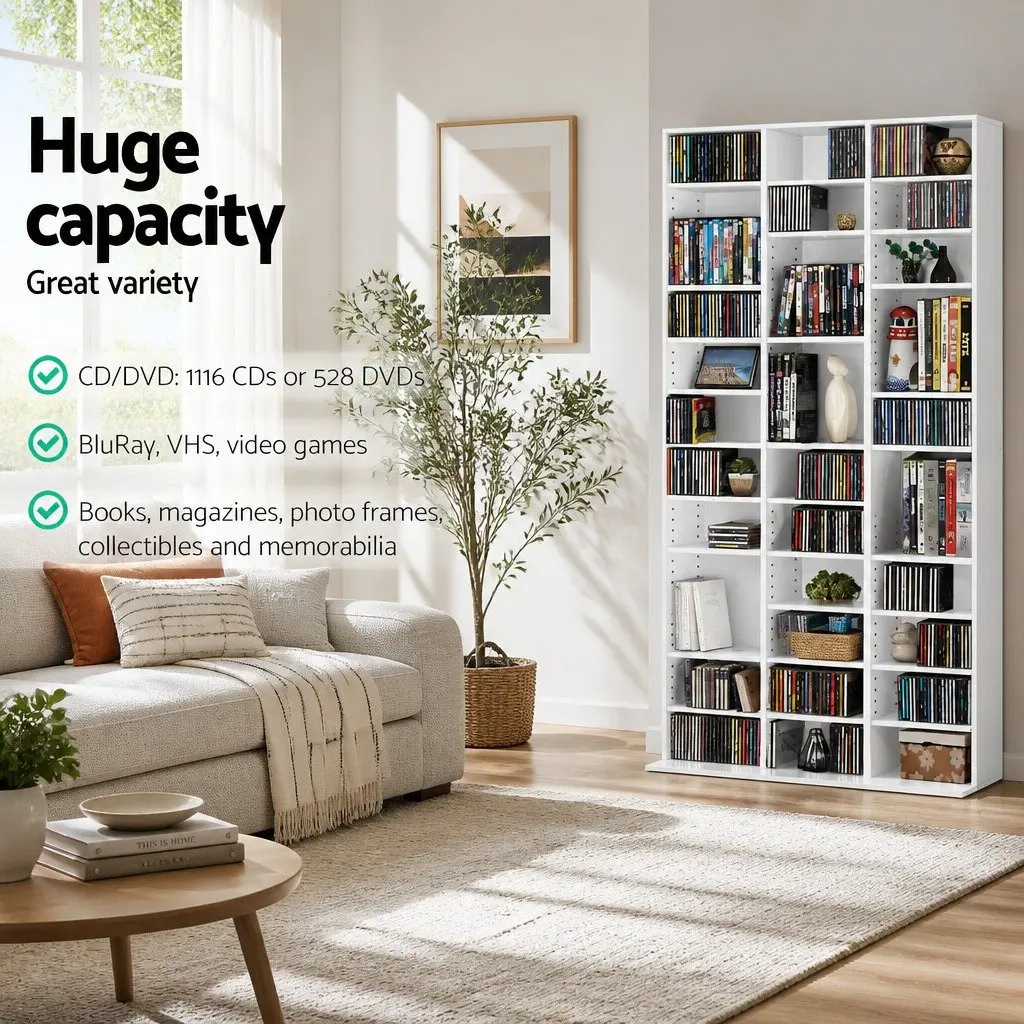 White Particle Board Bookshelf Living Room Adjustable Shelves
