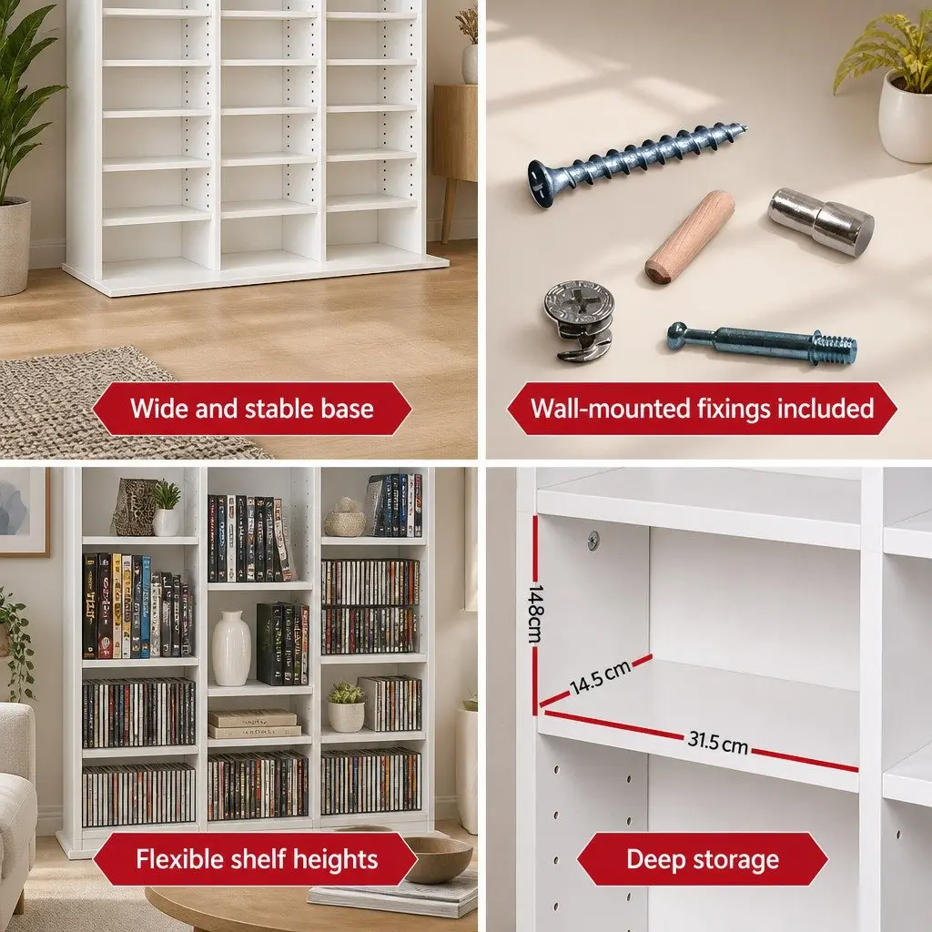 White Particle Board Bookshelf Living Room Adjustable Shelves