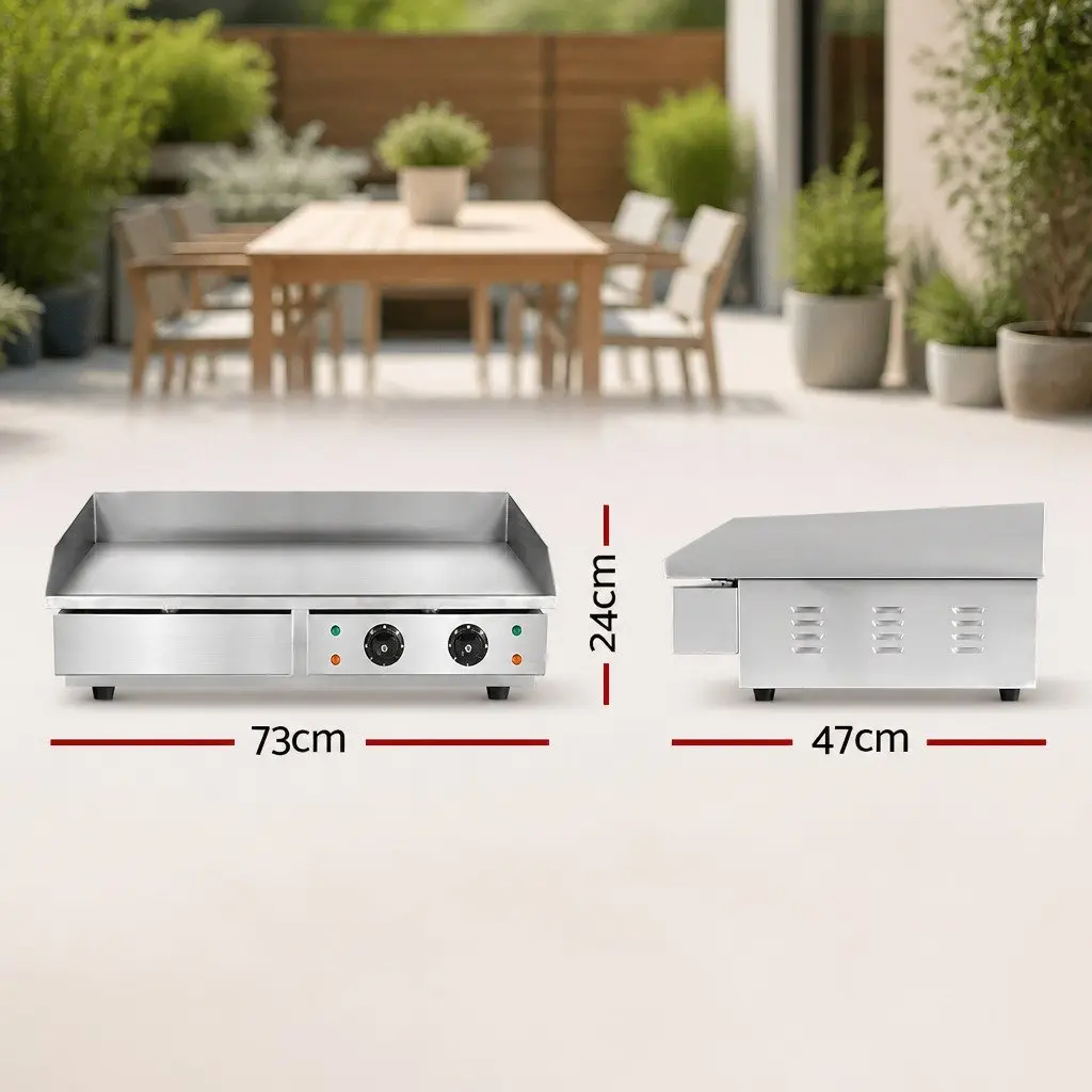 Electric Griddle for BBQ Cooking 73cm Flat Plate Dual Zone Stainless Steel Surface