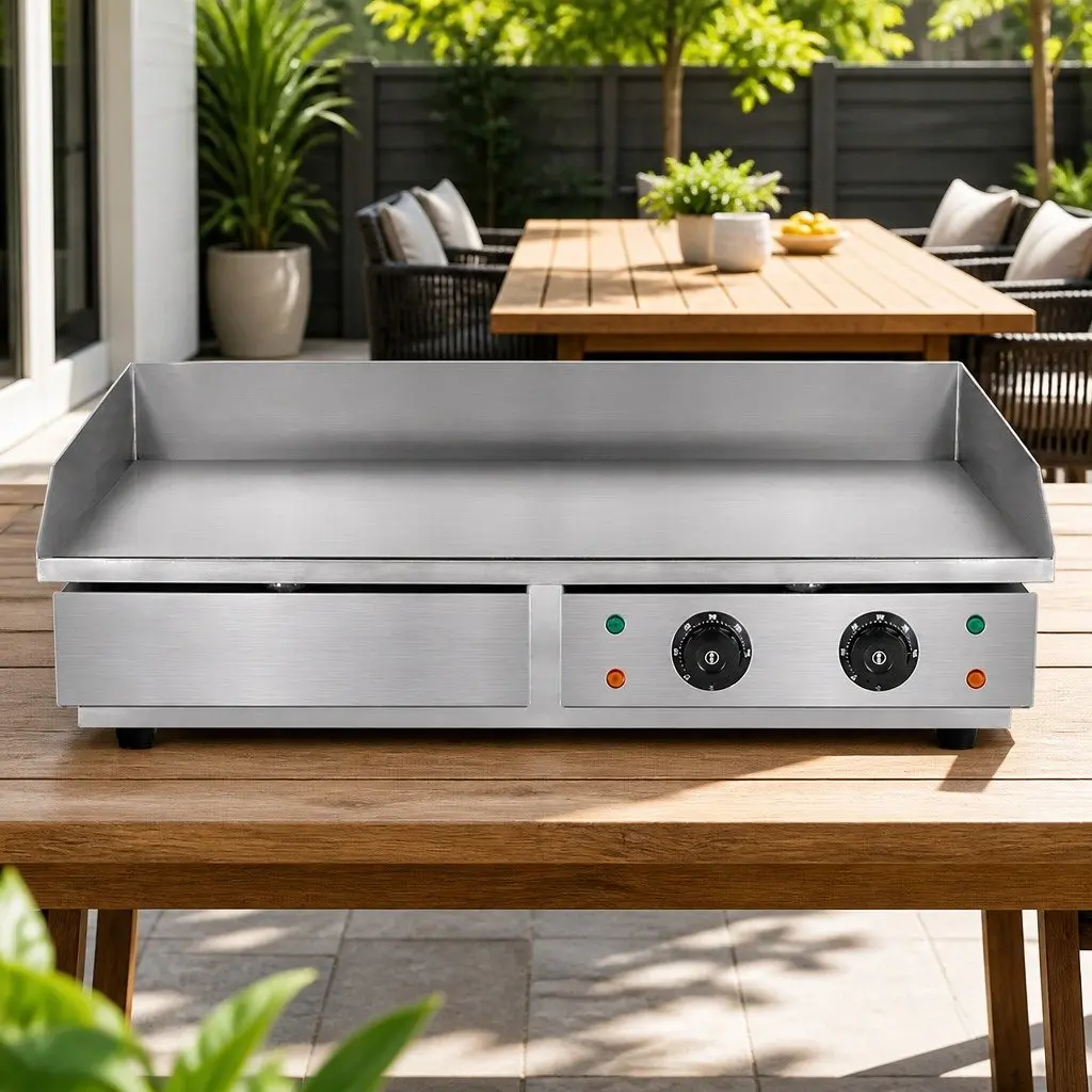 Electric Griddle for BBQ Cooking 73cm Flat Plate Dual Zone Stainless Steel Surface