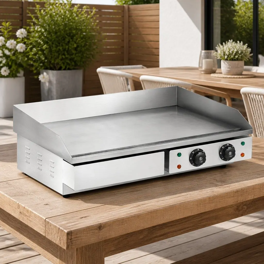 Electric Griddle for BBQ Cooking 73cm Flat Plate Dual Zone Stainless Steel Surface