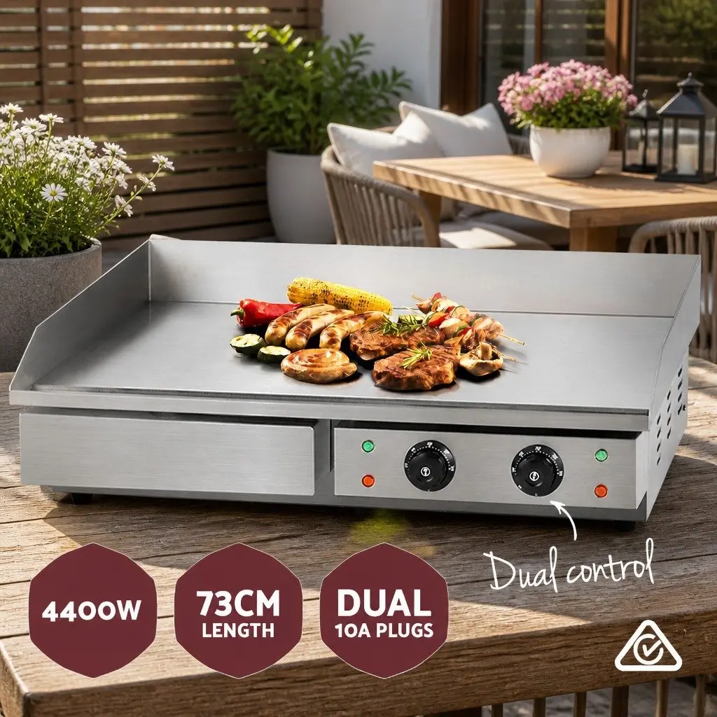 Electric Griddle for BBQ Cooking 73cm Flat Plate Dual Zone Stainless Steel Surface