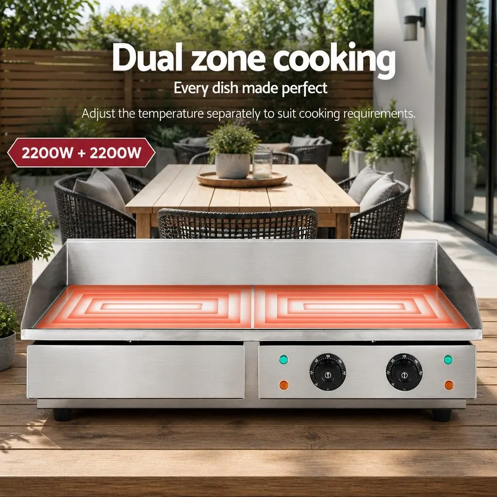 Electric Griddle for BBQ Cooking 73cm Flat Plate Dual Zone Stainless Steel Surface