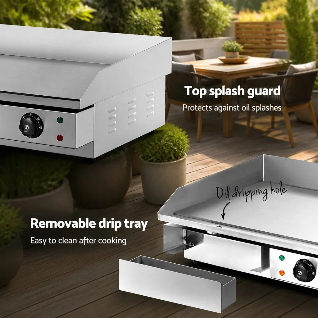 Electric Griddle for BBQ Cooking 73cm Flat Plate Dual Zone Stainless Steel Surface