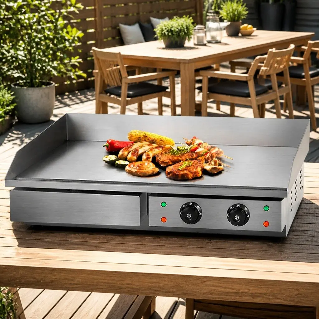 Electric Griddle for BBQ Cooking 73cm Flat Plate Dual Zone Stainless Steel Surface