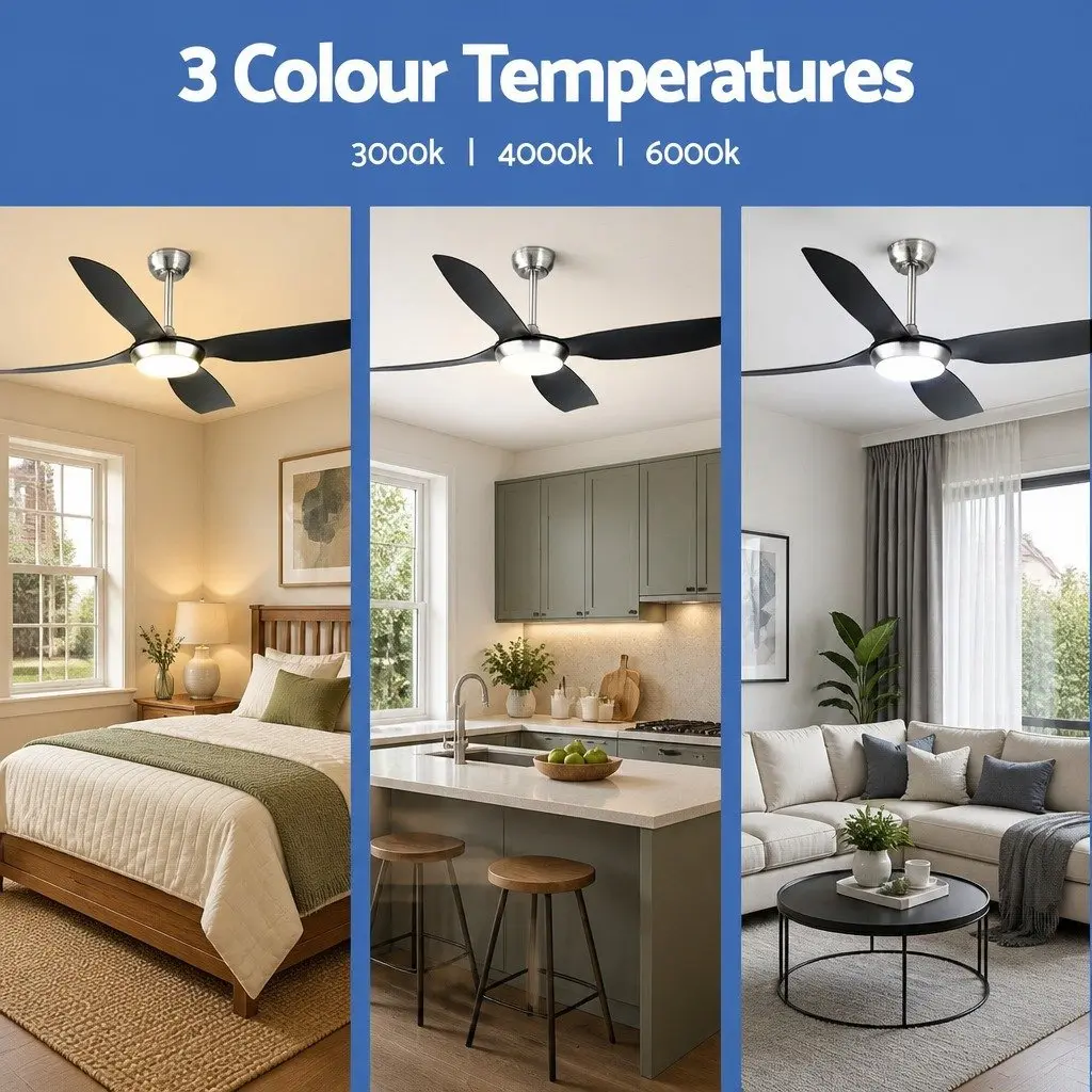 52 Inch Ceiling Fan DC Motor LED Light Remote Control 5 Speed Black Silver