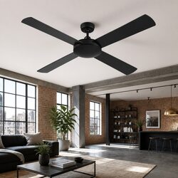 52 Inch Ceiling Fan DC Motor 4 Wooden Blades Remote Control Black Indoor