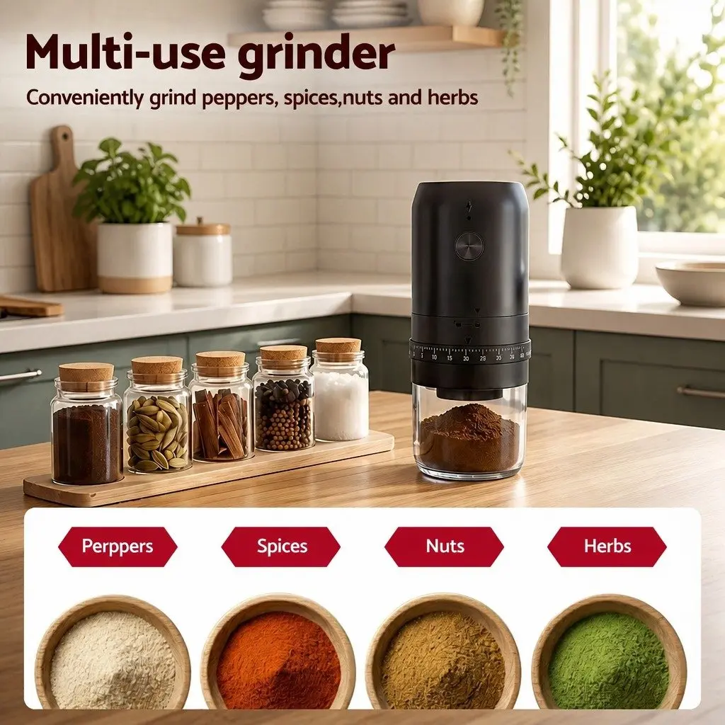 Electric Coffee Grinder Portable USB-C Rechargeable 40 Grind Settings Bean
