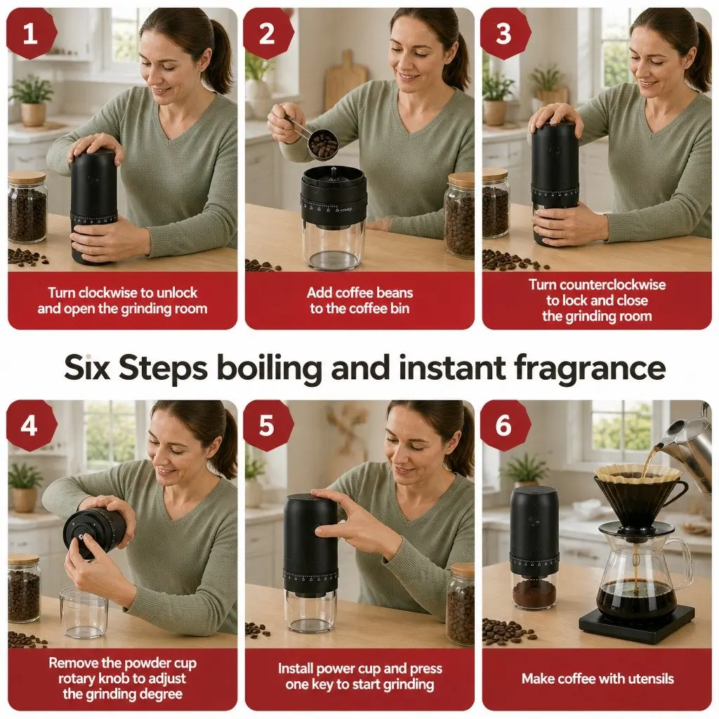 Electric Coffee Grinder Portable USB-C Rechargeable 40 Grind Settings Bean