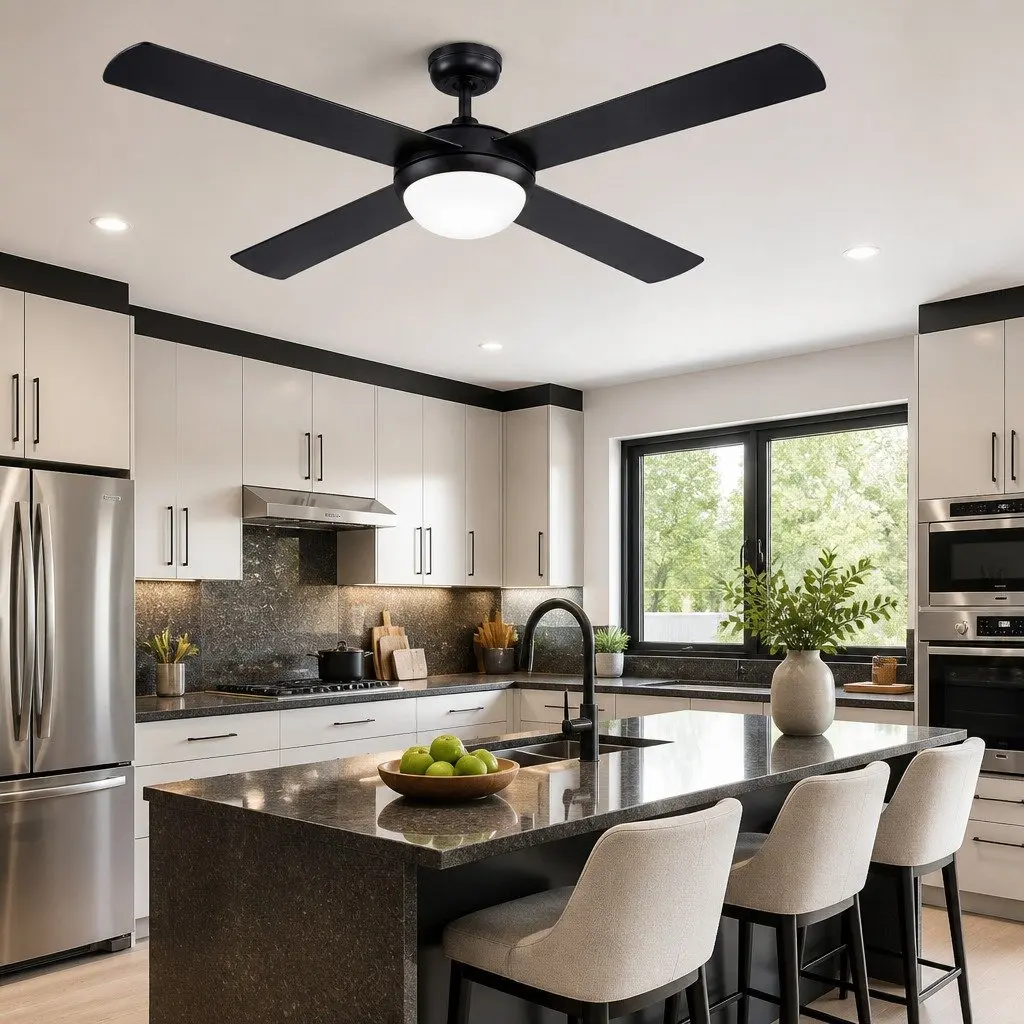 52 Inch Ceiling Fan DC Motor LED Light Remote Control 6 Speed Reverse Black