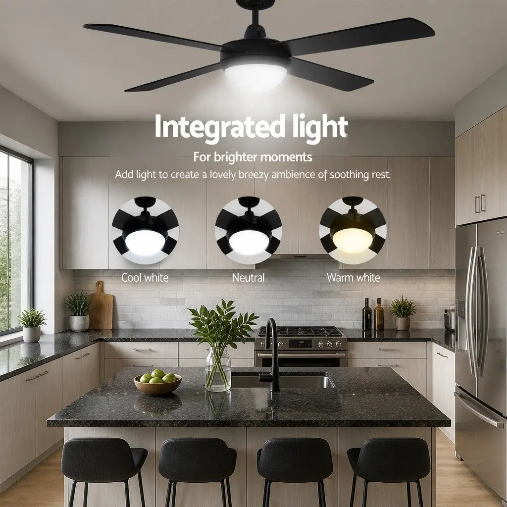 52 Inch Ceiling Fan DC Motor LED Light Remote Control 6 Speed Reverse Black