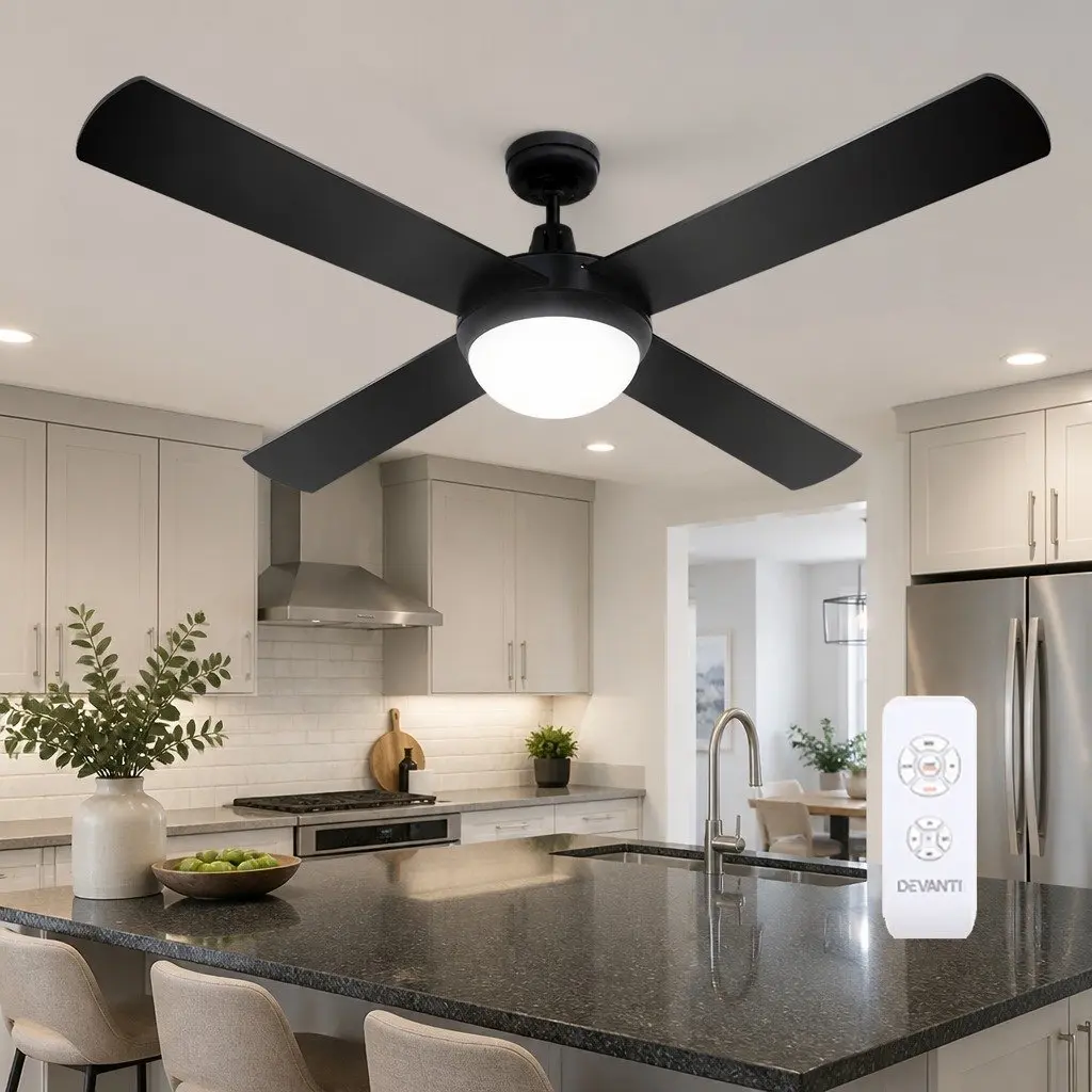 52 Inch Ceiling Fan DC Motor LED Light Remote Control 6 Speed Reverse Black