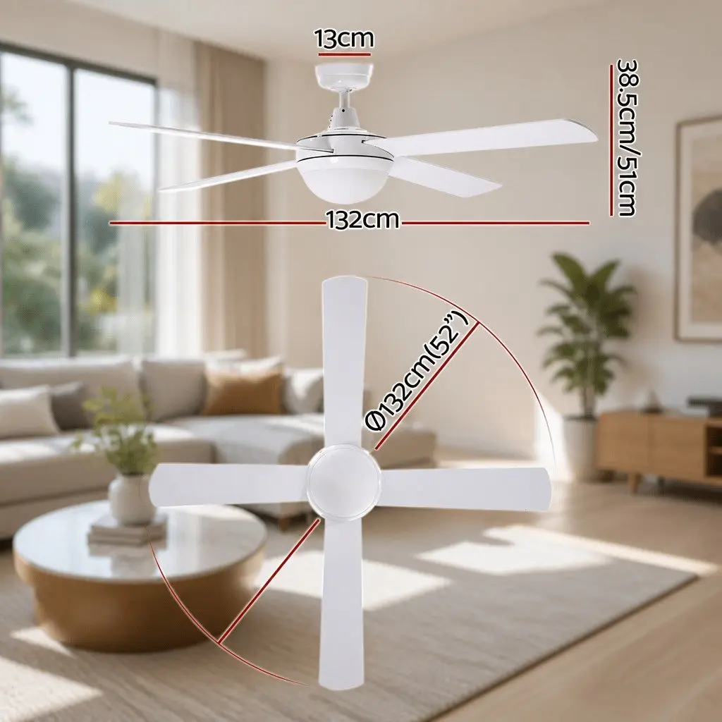 52 Inch Ceiling Fan Indoor Outdoor DC Motor LED Light Remote Control