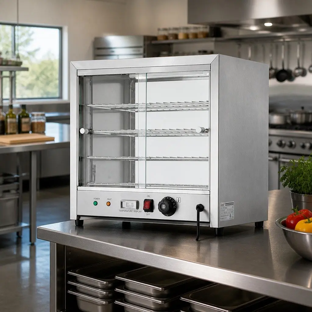 Commercial Food Warmer Display Cabinet 54cm 4-Tier Heated Showcase Silver