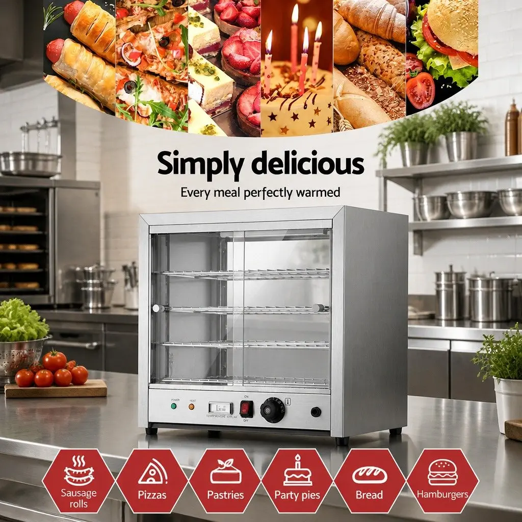 Commercial Food Warmer Display Cabinet 54cm 4-Tier Heated Showcase Silver