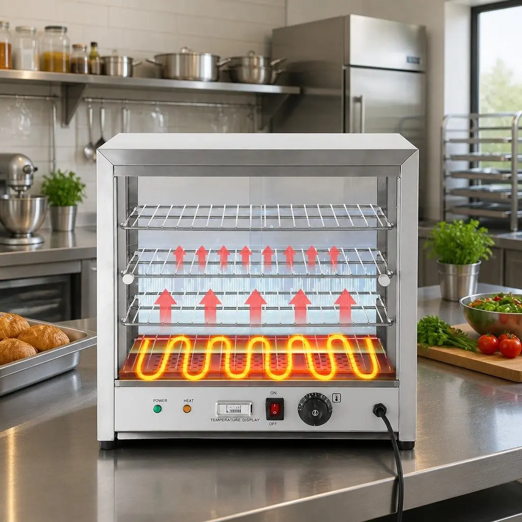 Commercial Food Warmer Display Cabinet 54cm 4-Tier Heated Showcase Silver