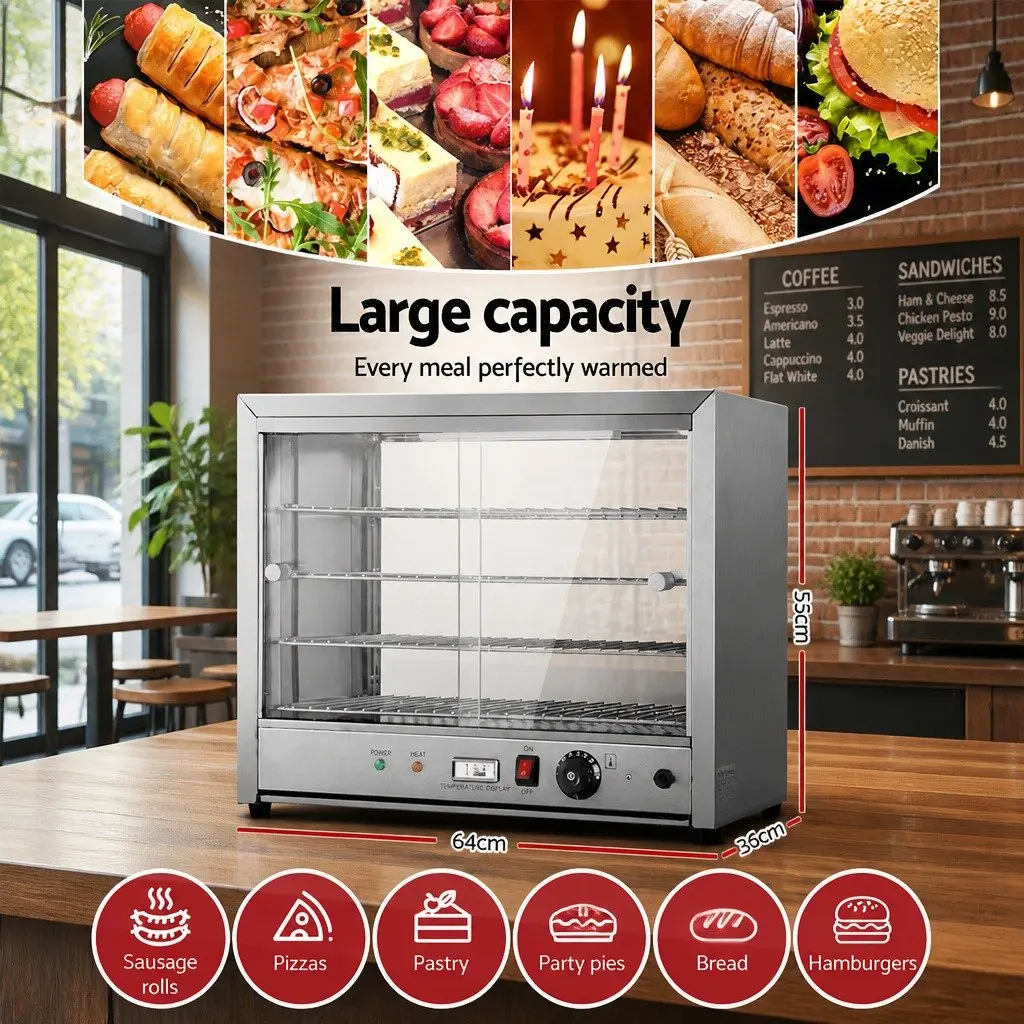 Commercial Food Warmer 64cm 4-Tier Stainless Steel Display Cabinet
