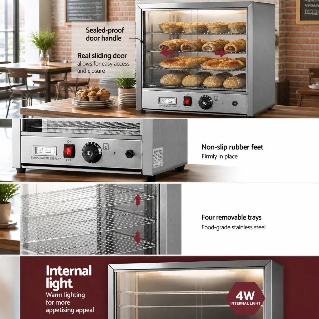 Commercial Food Warmer 64cm 4-Tier Stainless Steel Display Cabinet