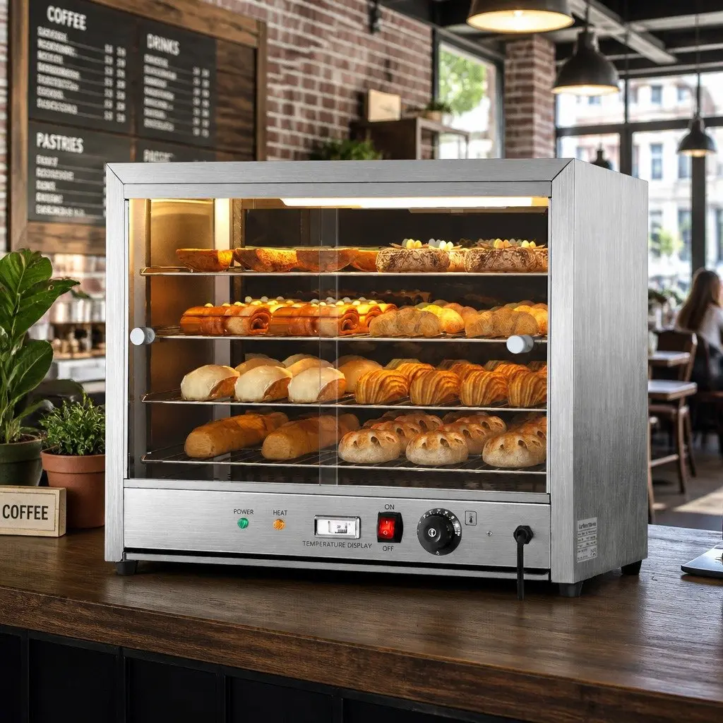 Commercial Food Warmer 64cm 4-Tier Stainless Steel Display Cabinet