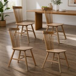 Solid Oak Windsor Dining Chairs Set of 4, 43cm Seat Height