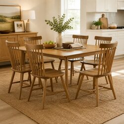 Set of 6 Solid Wood Windsor Dining Chairs