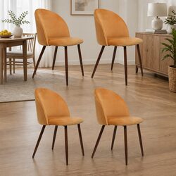 Dining Chair Set: 4 Pieces, Velvet, Steel Legs, 46cm Height
