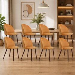 Dining Chairs Set of 8: Velvet, Steel Frame, Mustard Color