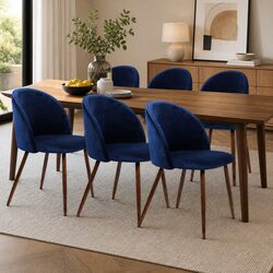 French Provincial Navy Velvet Dining Chairs - 6 Pieces