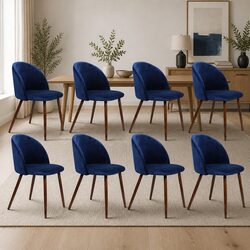 Navy Velvet Upholstered Dining Chairs, 8-Piece Set