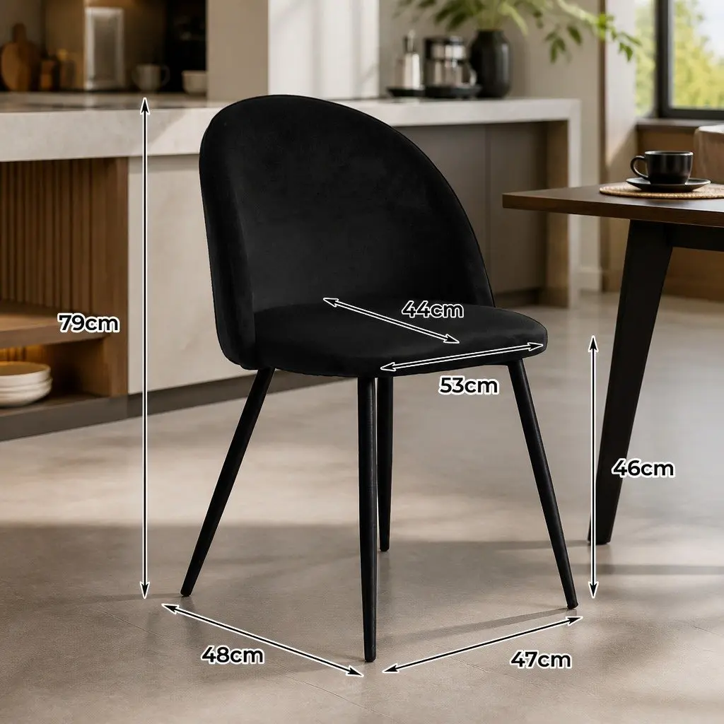 Set of 2 Velvet Dining Chairs in Black